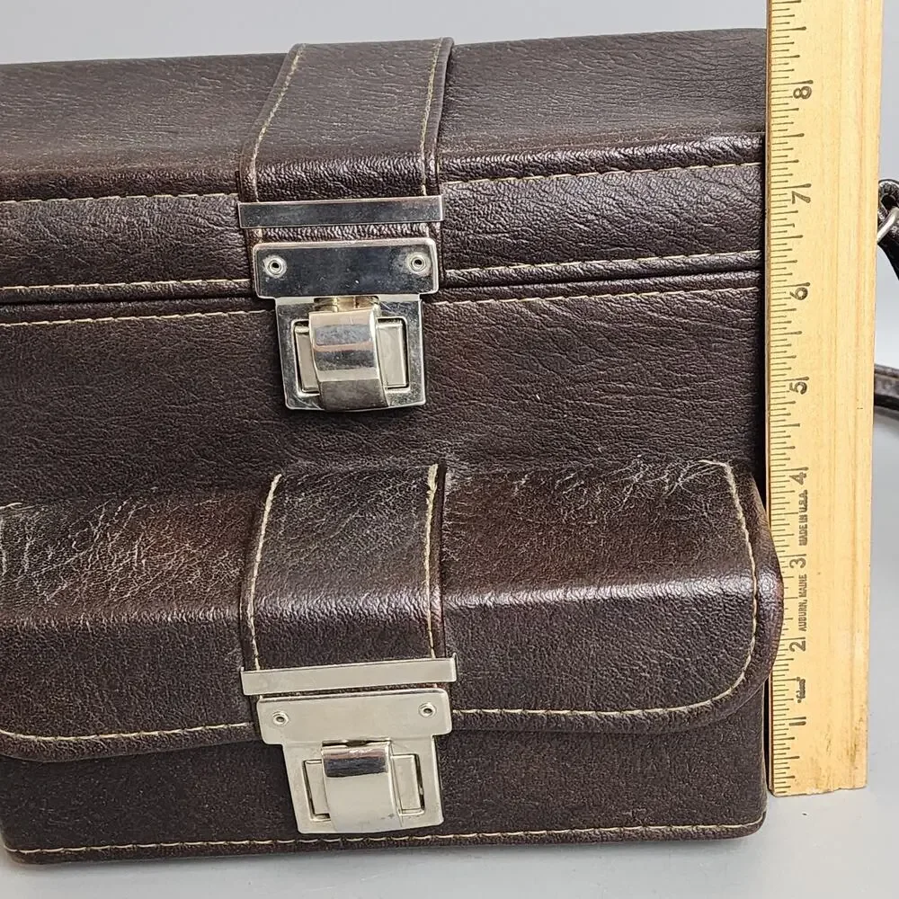 Vintage Brown Faux Leather Camera Case w/Shoulder Strap & Metal Clasps – MCM